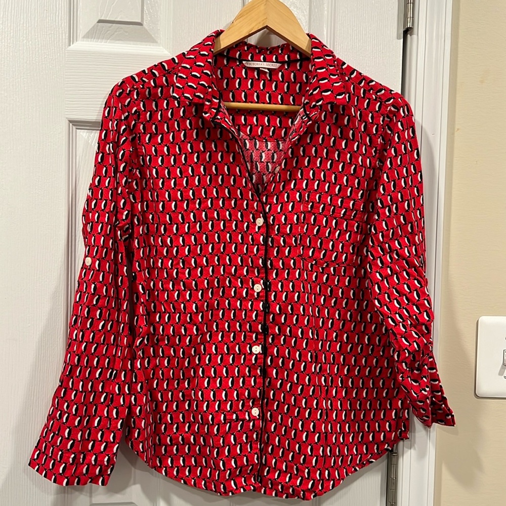 Victorias Secret Dreamer-Soft-Cozy-Warm-Flannel Pajama Top-Red Penguins-small